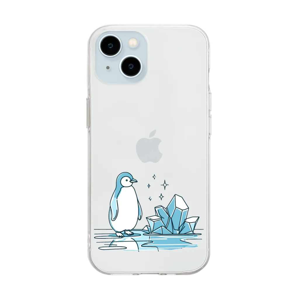Green__teaのペンギンと氷塊 Soft Clear Smartphone Case