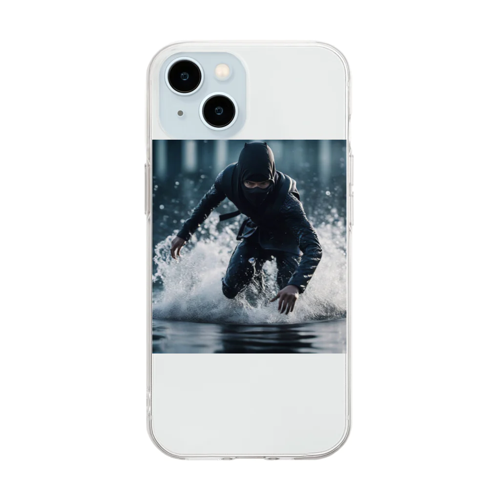 ninja925の水の上を走る忍者 Soft Clear Smartphone Case