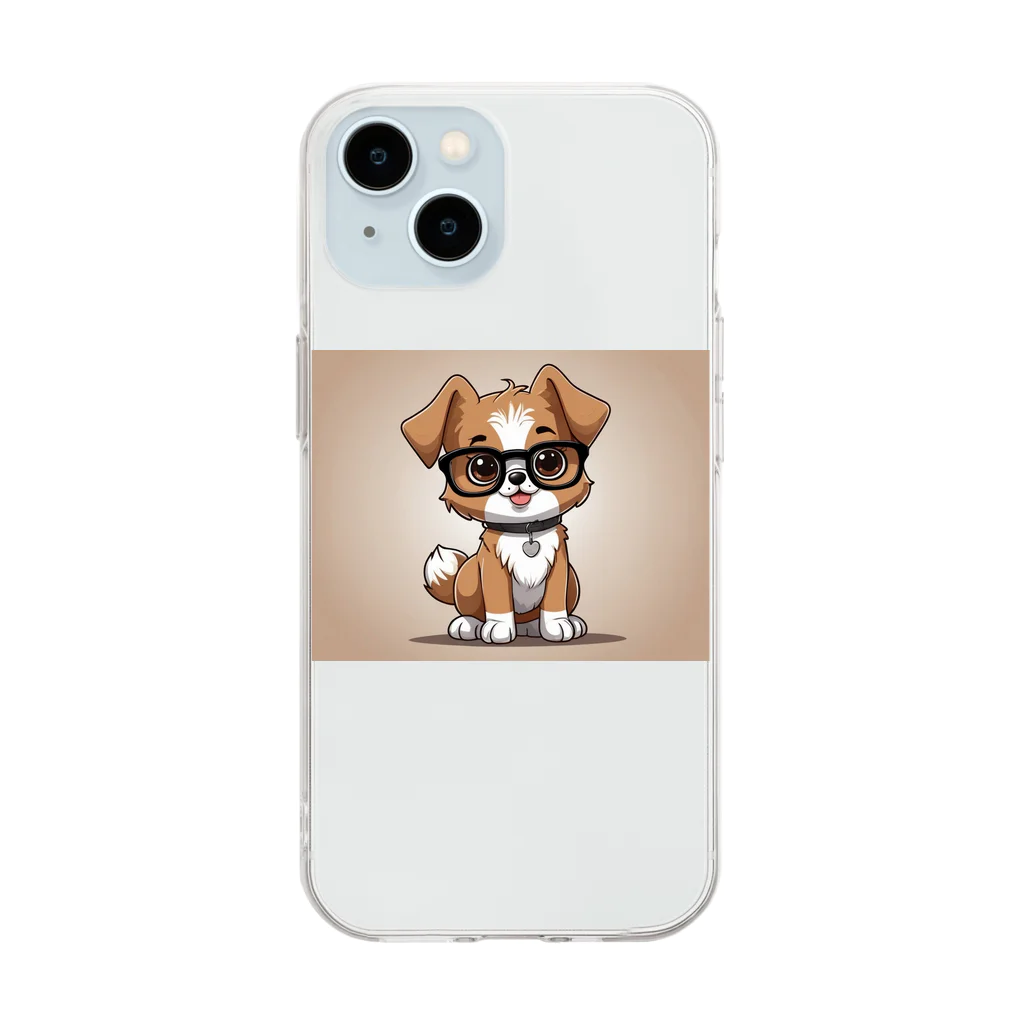 Khisakiの犬　カワイイ　眼鏡をかけている Soft Clear Smartphone Case