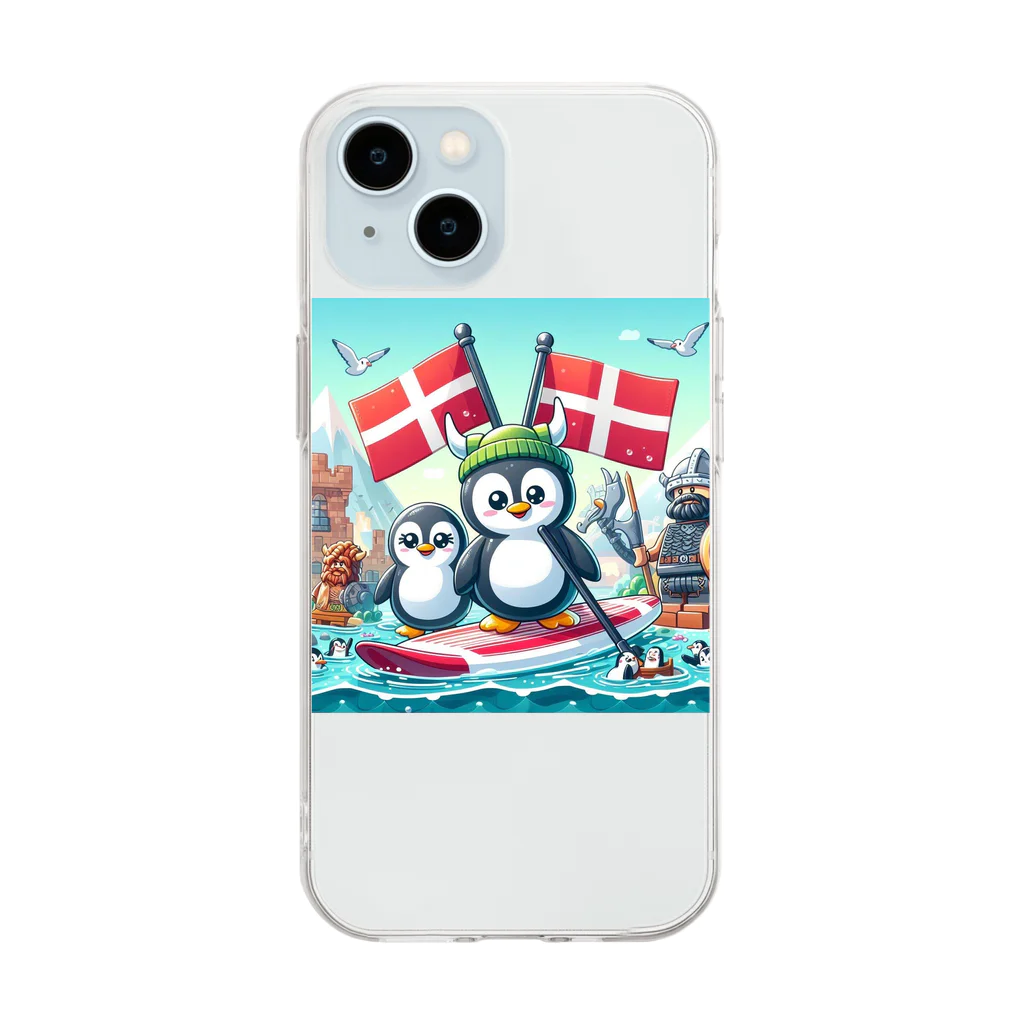 Enjoy 旅SUP!の旅するペンギン　デンマークでSUP！ ソフトクリアスマホケース
