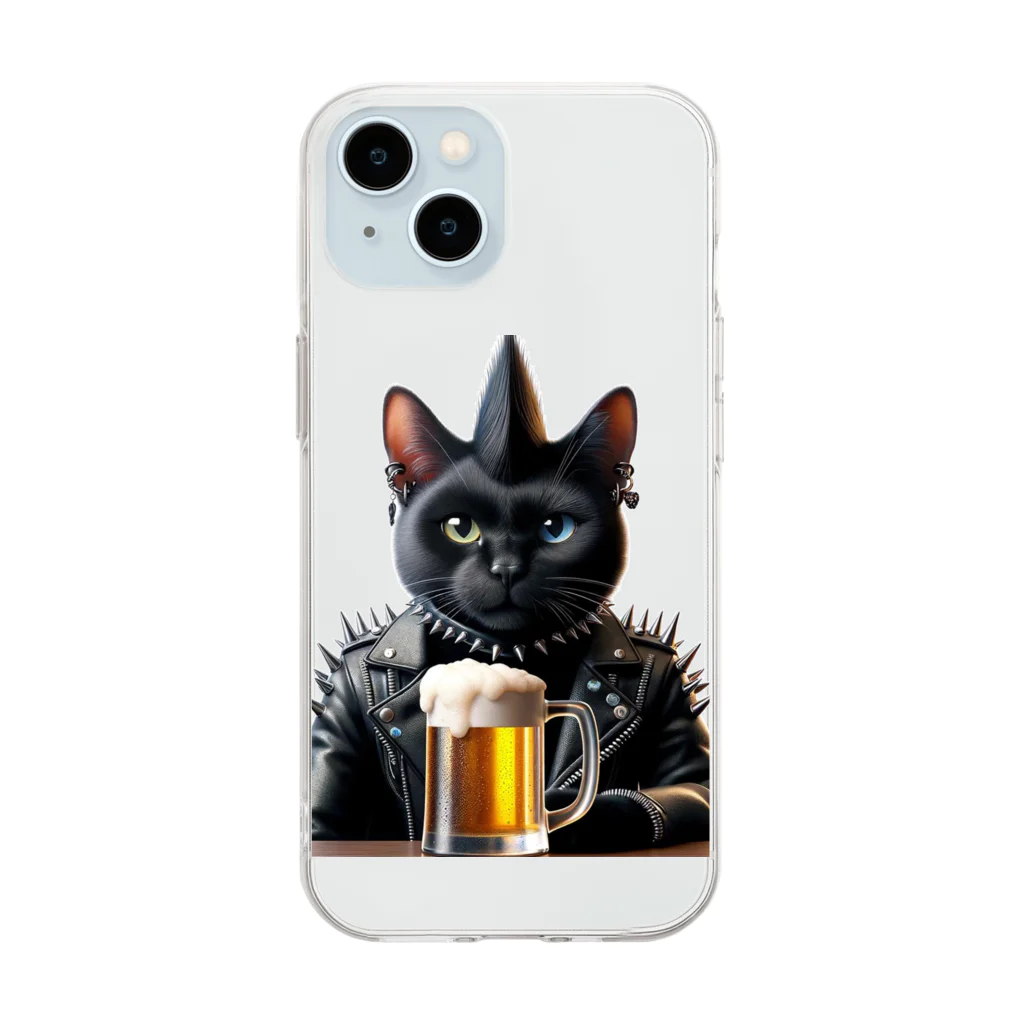 ねこねこぱんくのPUNK ROCK猫の「スパイク」 Soft Clear Smartphone Case