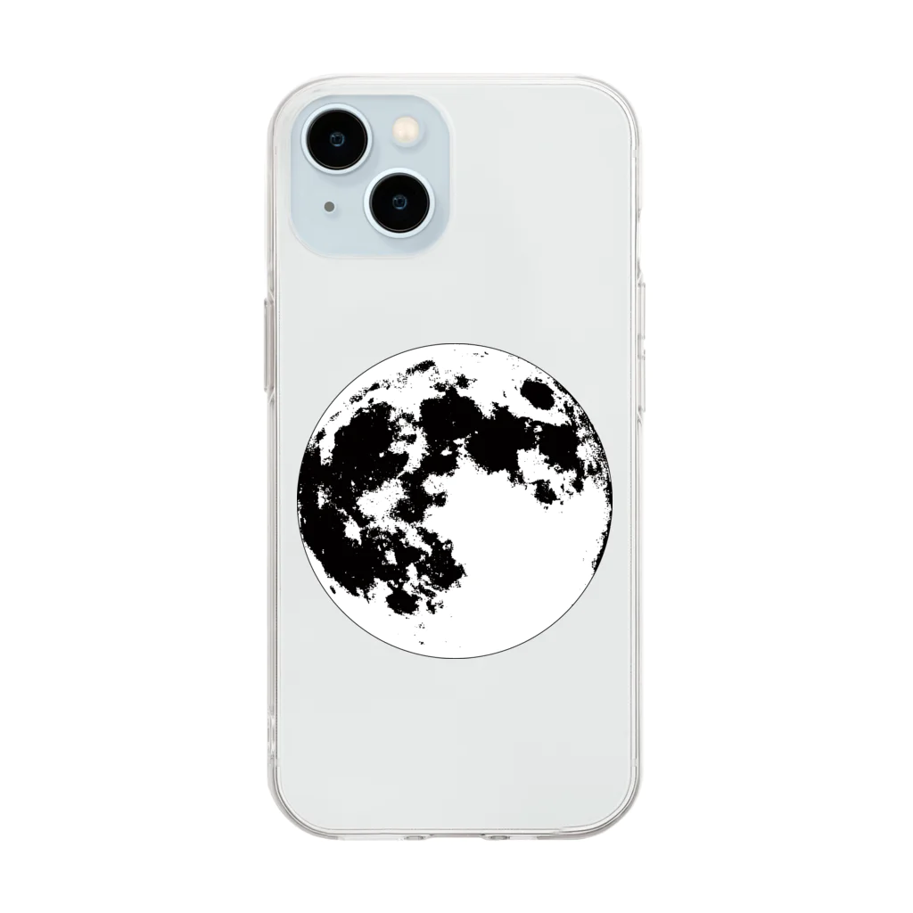 月蝕雑貨のモノクロの月 Soft Clear Smartphone Case