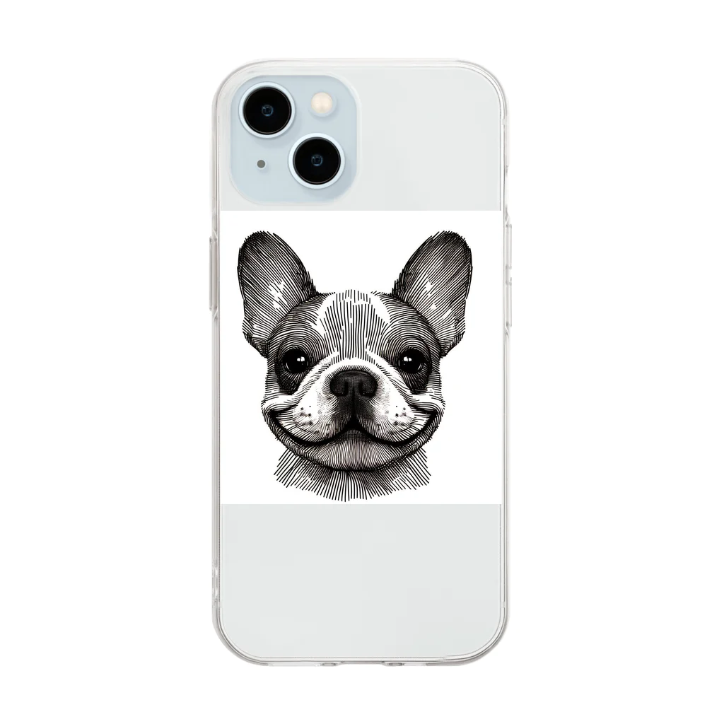 鼻ぺちゃ犬と和猫のほほえみフルブル Soft Clear Smartphone Case