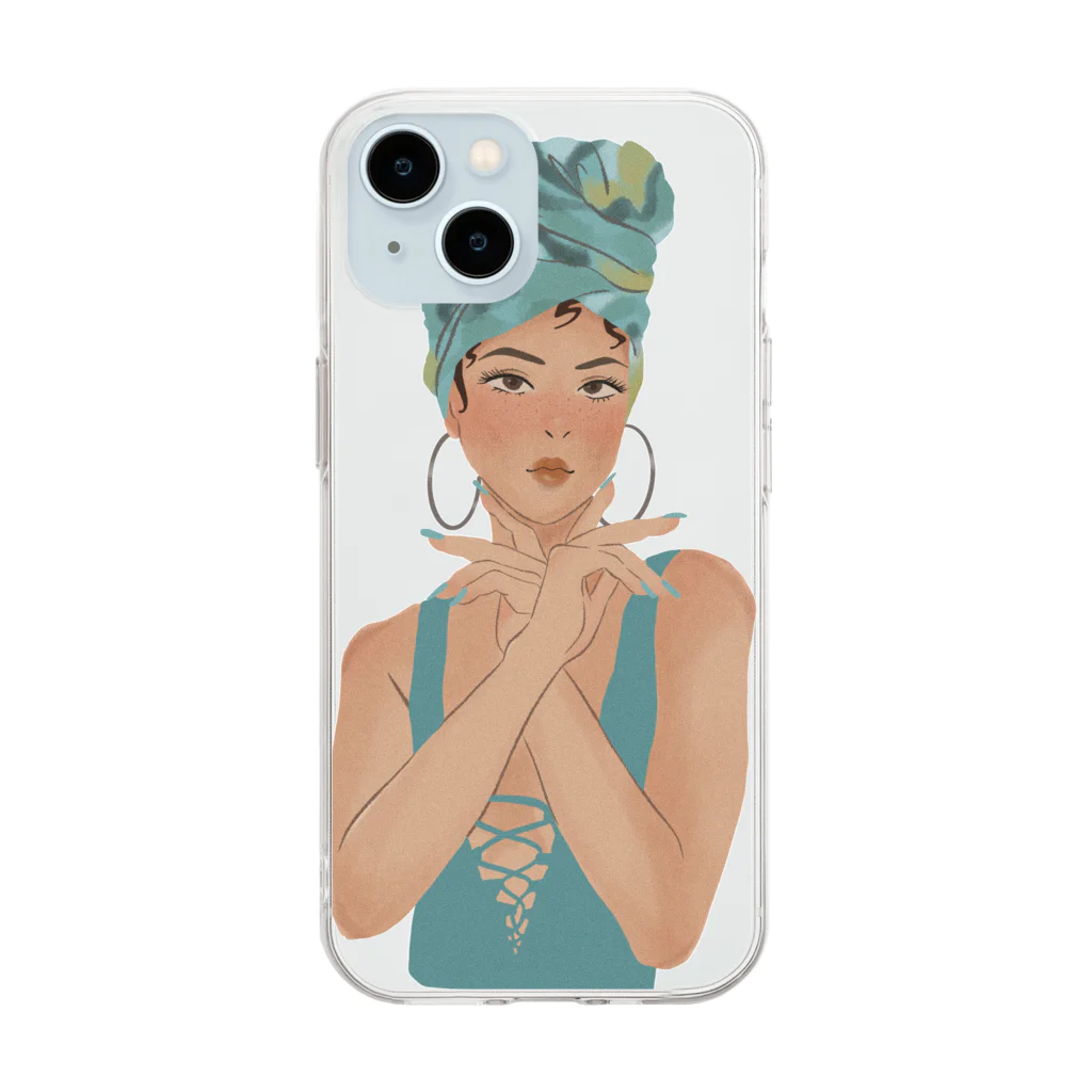 addsugarscoのturquoise girl  Soft Clear Smartphone Case