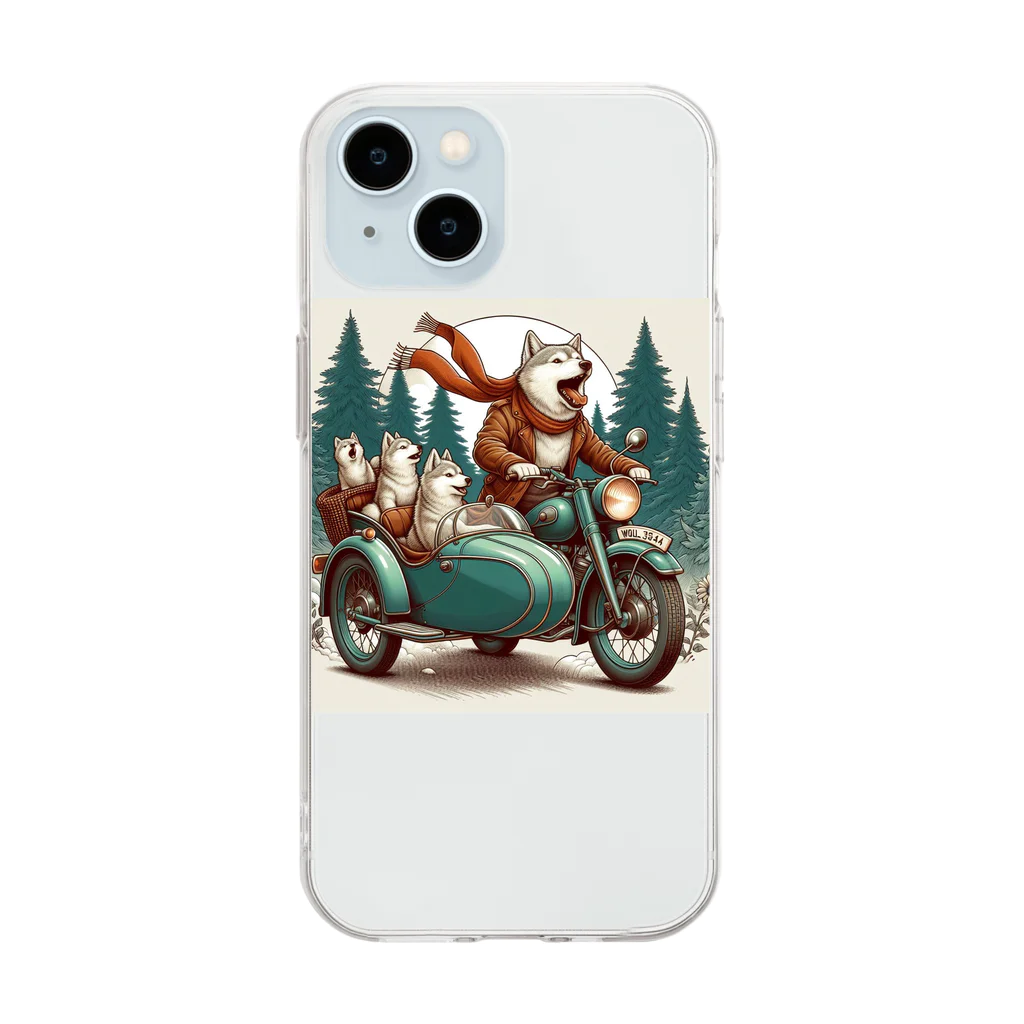 シマのバイクに乗る狼の親子 Soft Clear Smartphone Case