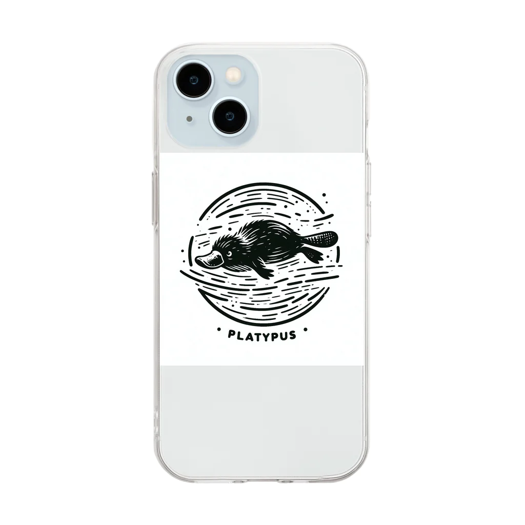 c-kichiのカモノハシ水墨画風 Soft Clear Smartphone Case