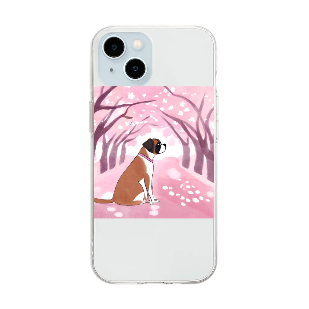 ボクサー犬が好きなんです❗の桜とボクサー Soft Clear Smartphone Case