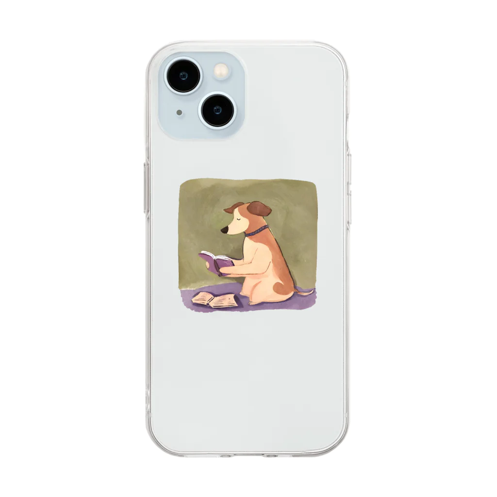 人間界で生きるわんこ | 犬イラストの本を読むわんこ（AIイラスト） Soft Clear Smartphone Case