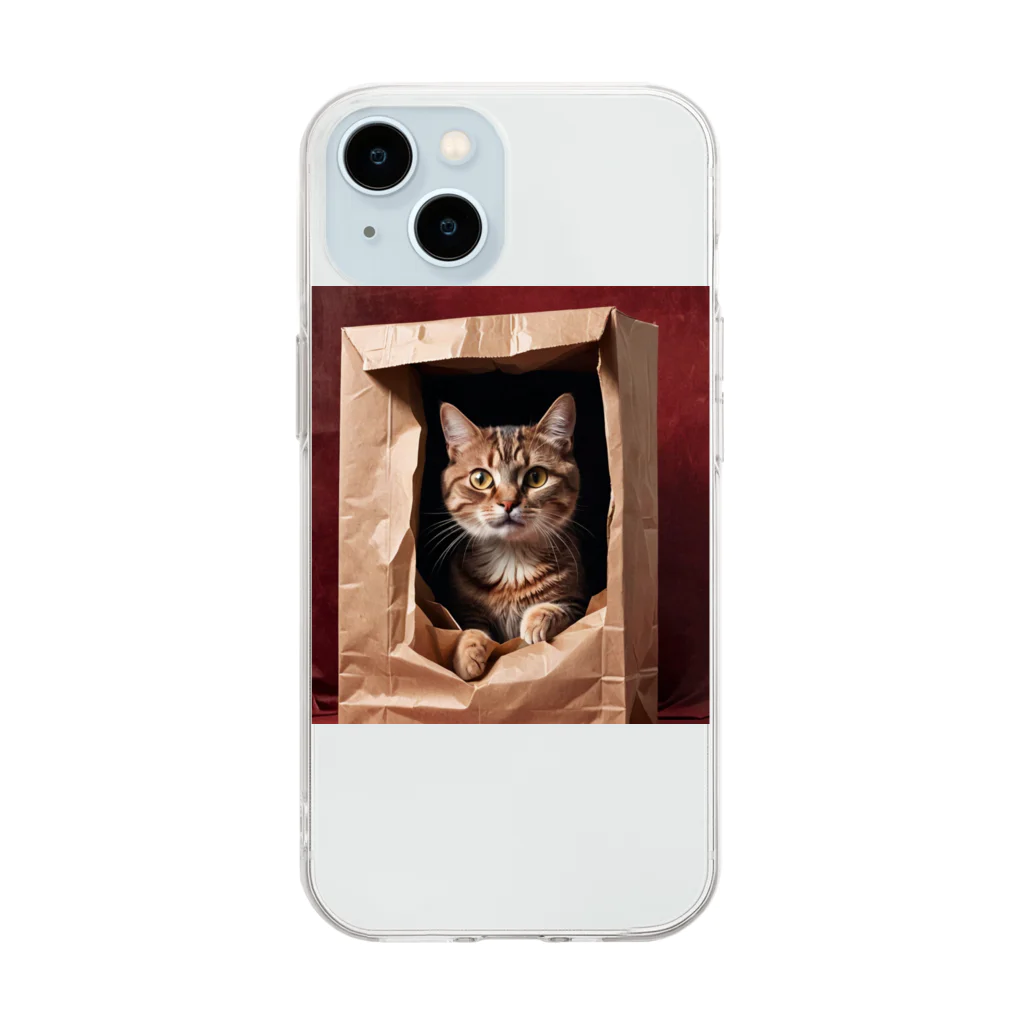 Blackcat-9のキュートな袋猫 Soft Clear Smartphone Case