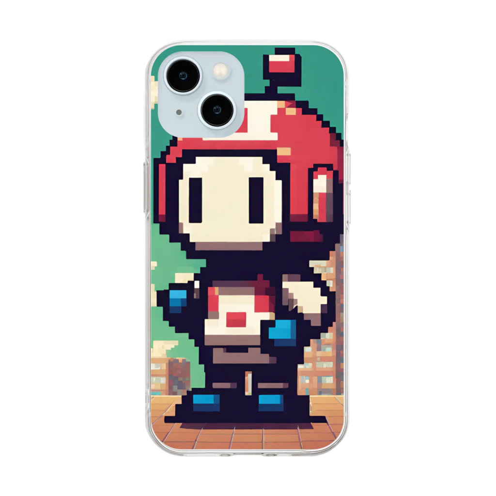 レトロゲームイラストのドット絵キャラクター Soft Clear Smartphone Case