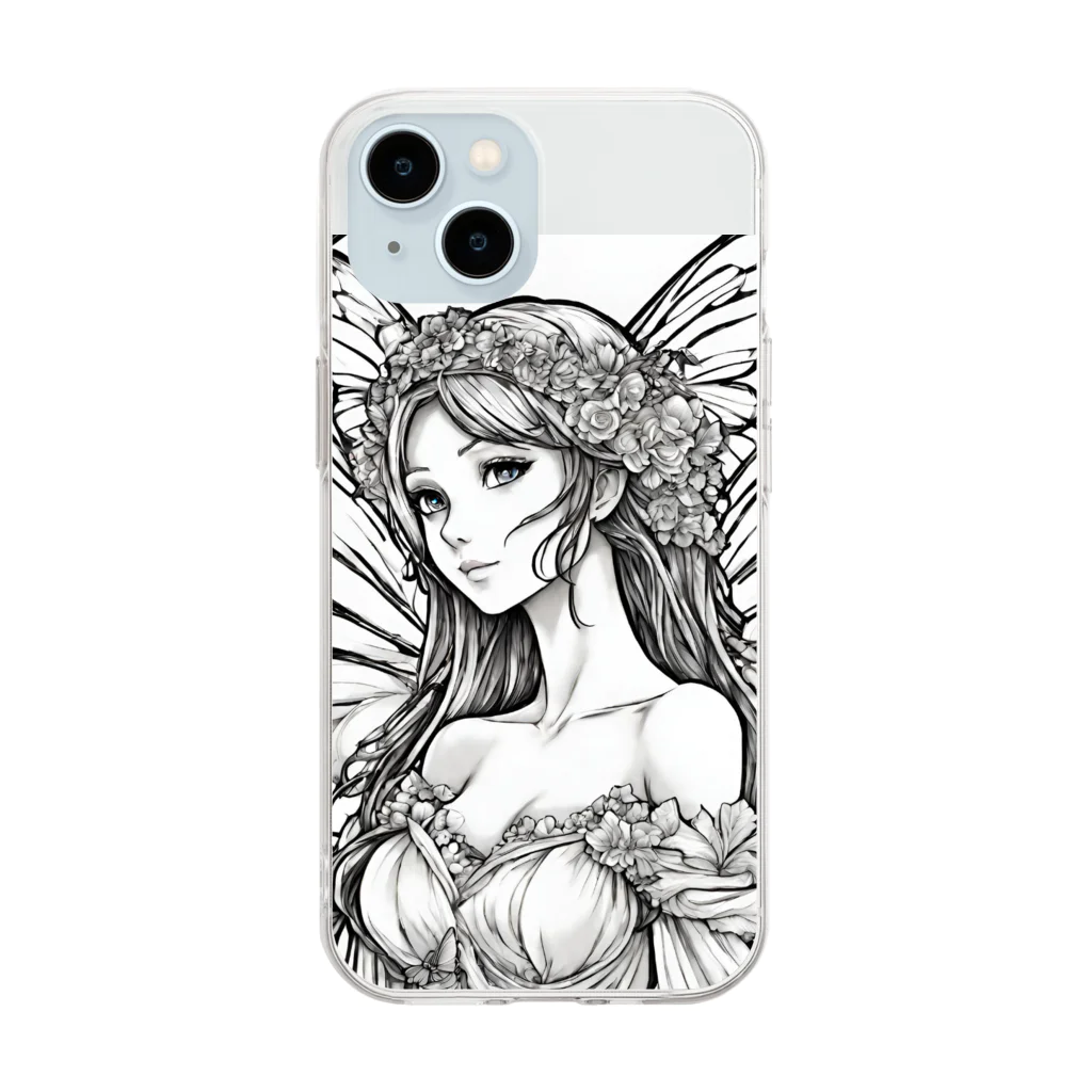 かるるんショップの妖精の花嫁シリーズ　モノトーン　バストアップ Soft Clear Smartphone Case