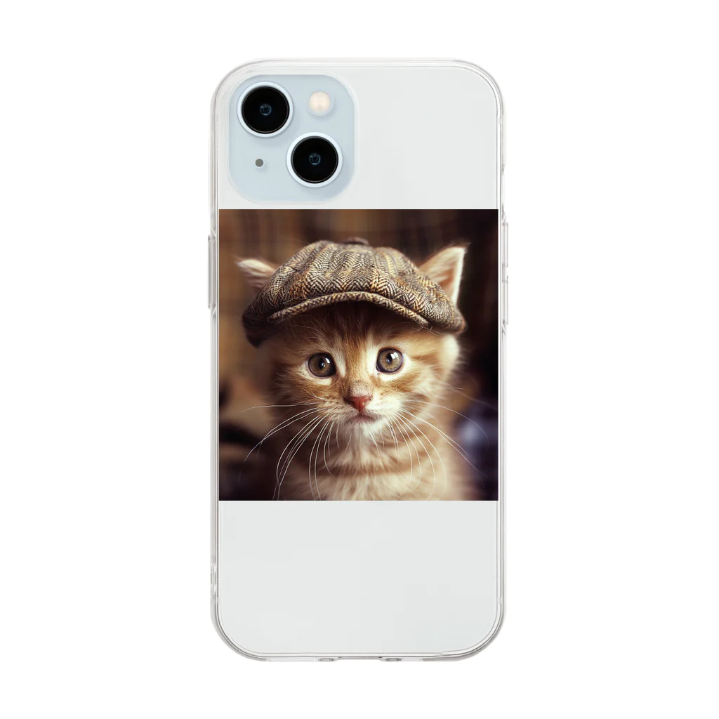 AQUAMETAVERSEのキャップを被った猫 アメジスト 2846 Soft Clear Smartphone Case