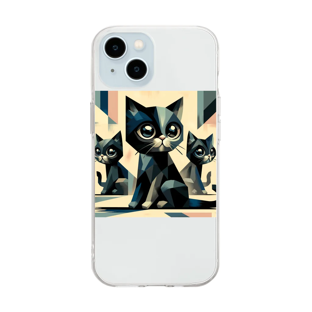 スタイル112の黒猫　キュビズム01 Soft Clear Smartphone Case