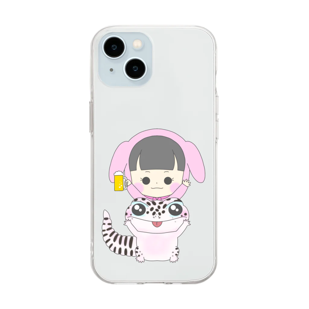 milkyway.77の乾杯アルラビちゃんとレオパ Soft Clear Smartphone Case