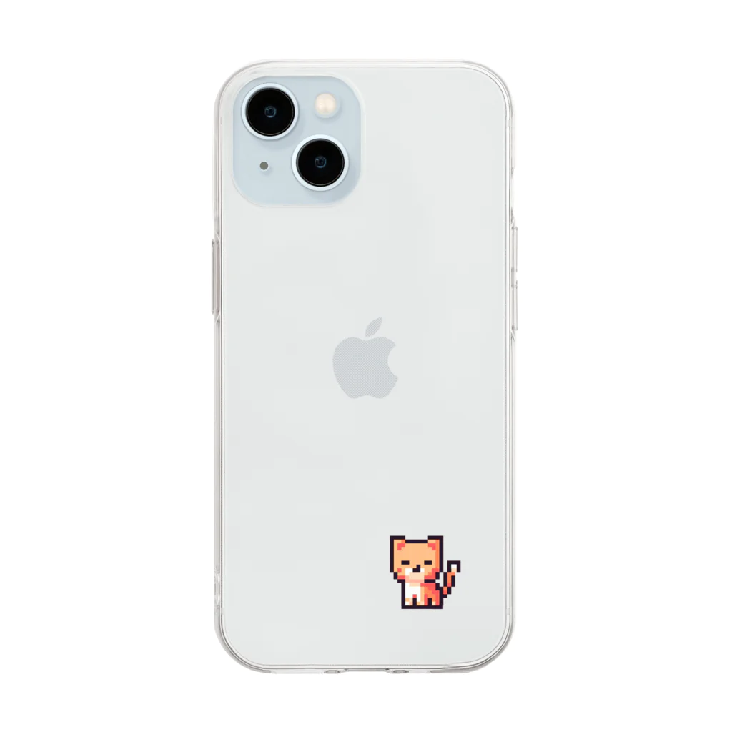 ワンポイントのピクセルのネコ Soft Clear Smartphone Case