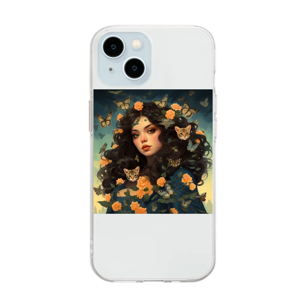 AQUAMETAVERSEの花と女と猫　なでしこ1478 Soft Clear Smartphone Case