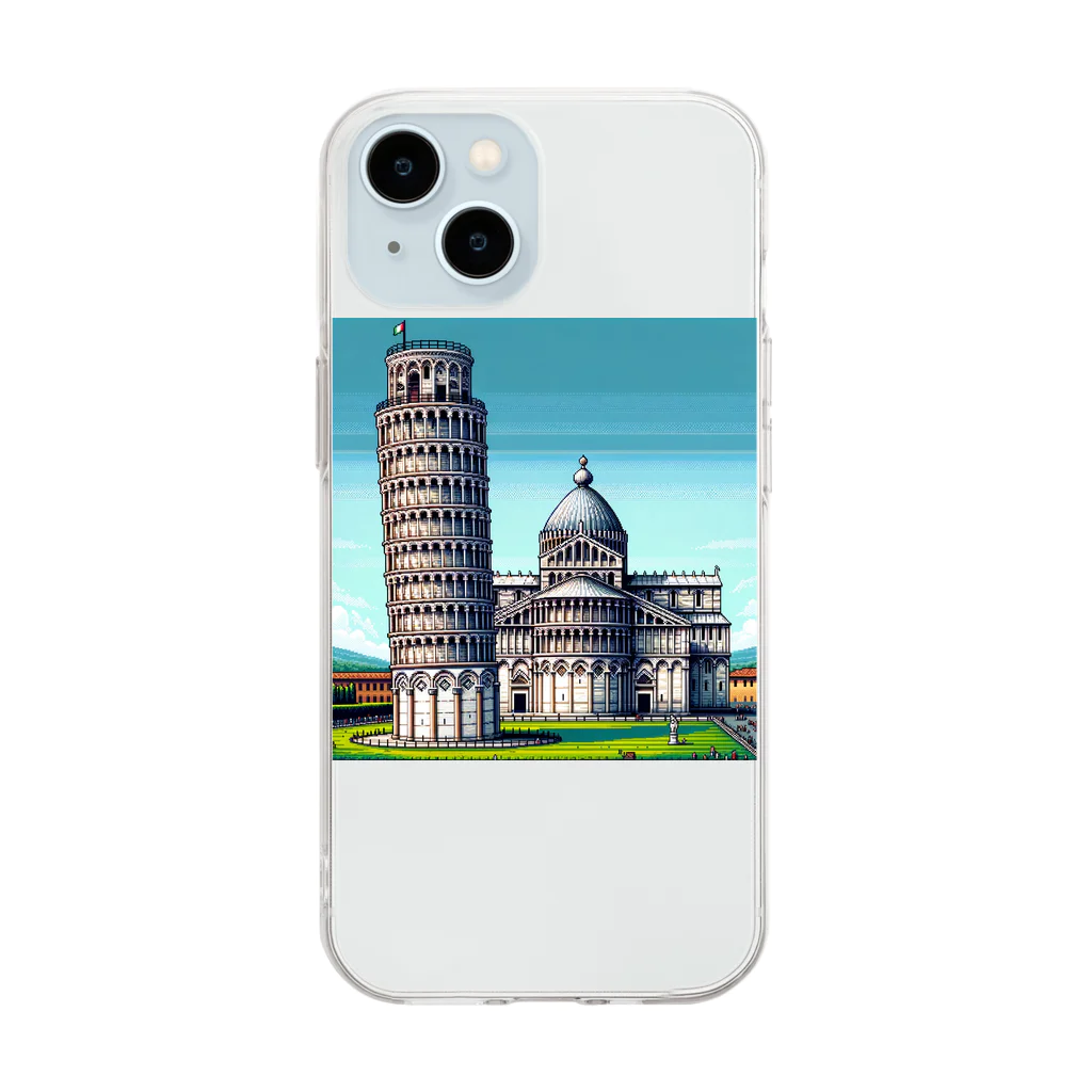 Pixel Art Goodsのピサの斜塔（pixel art） Soft Clear Smartphone Case