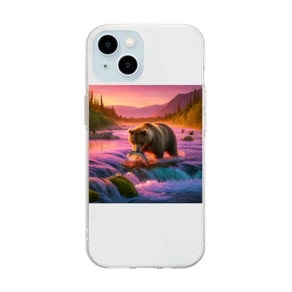 OHANA_087のアラスカのグリズリー Soft Clear Smartphone Case