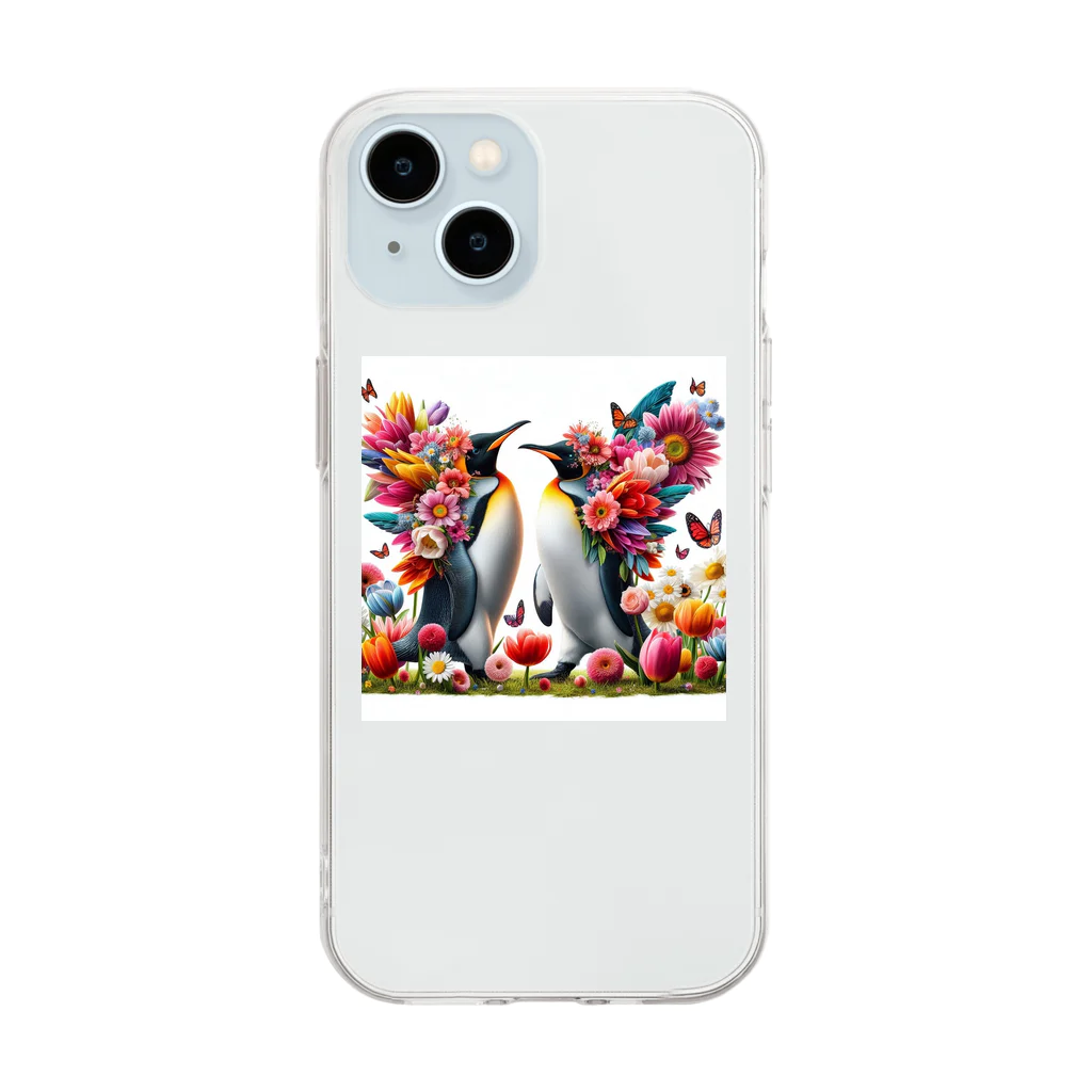 zenjoyのフラワーペンギン Soft Clear Smartphone Case