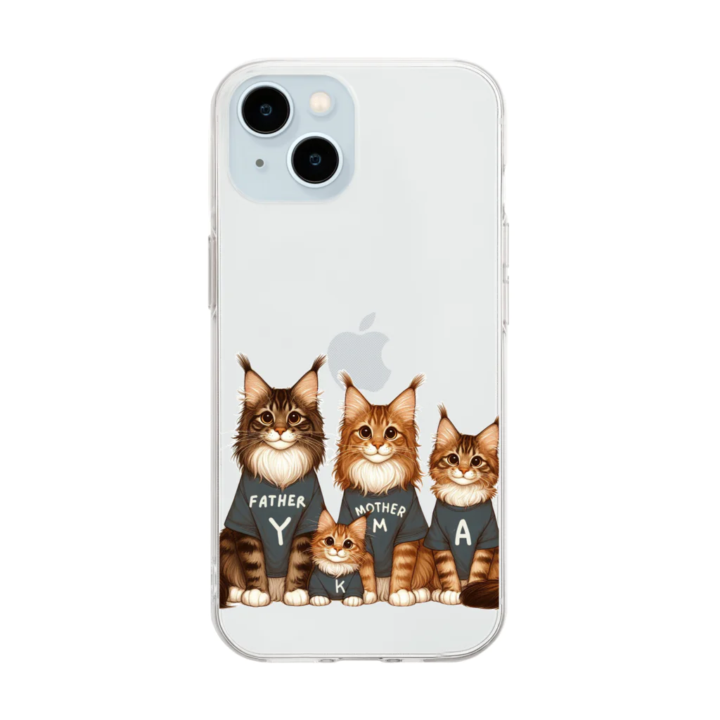 Y m @Y's shopの猫の家族 Soft Clear Smartphone Case