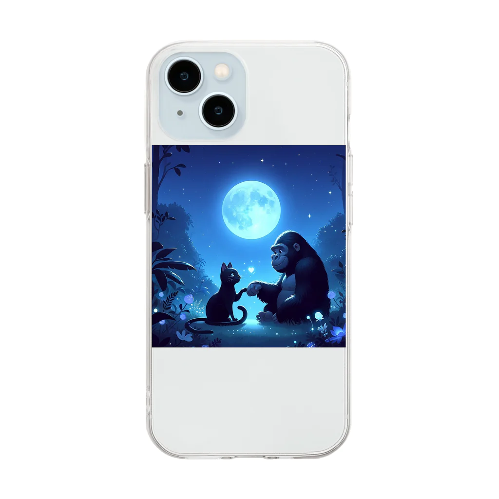 Super_Bluemoonの不思議な世界のゴリラと黒猫の友情🎵 Soft Clear Smartphone Case