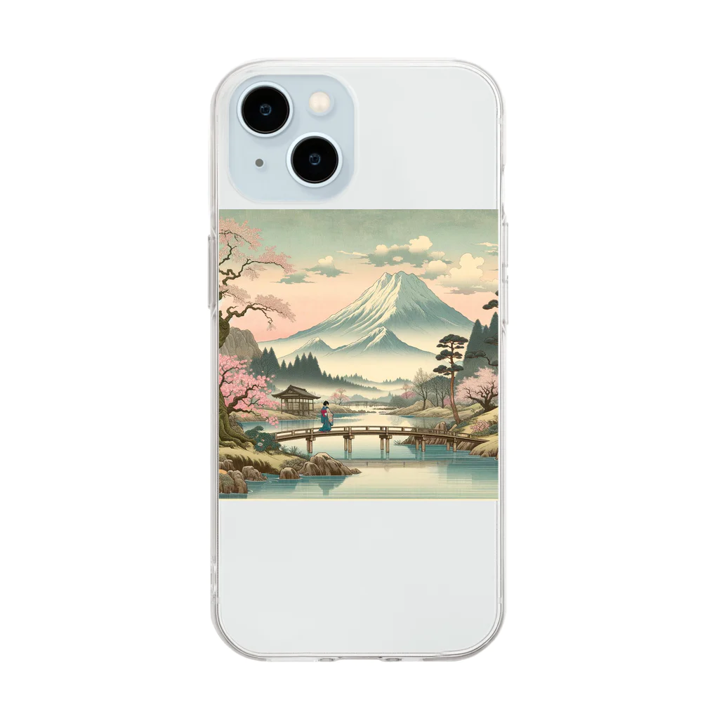 動物デザイングッズの江戸時代の絵画風 Soft Clear Smartphone Case