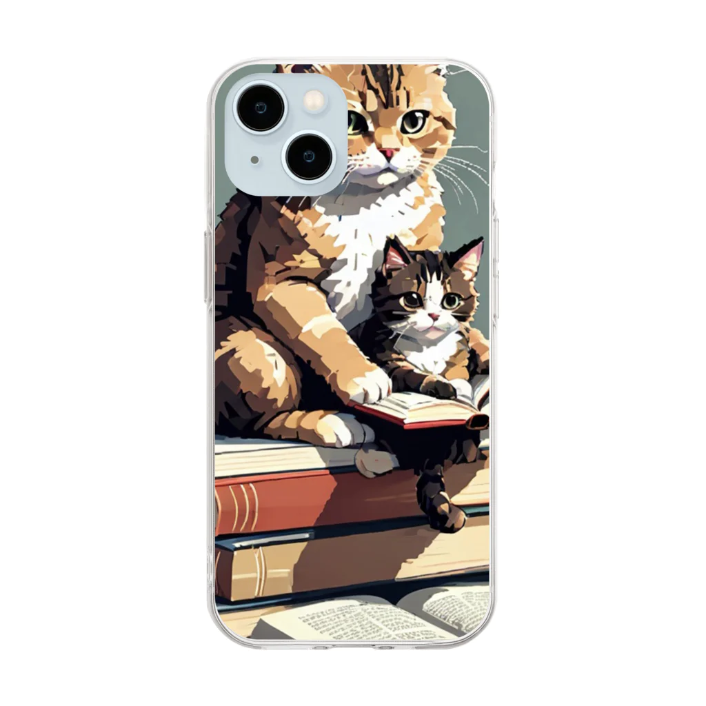 三毛猫shopの本を読む猫 Soft Clear Smartphone Case