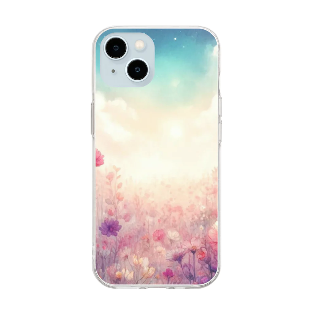 花とイロドリ。の水彩タッチの花畑 Soft Clear Smartphone Case