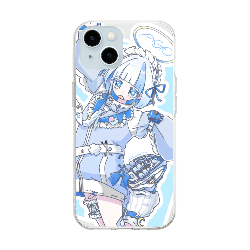 月見のしゃけ屋のあごの服 Soft Clear Smartphone Case