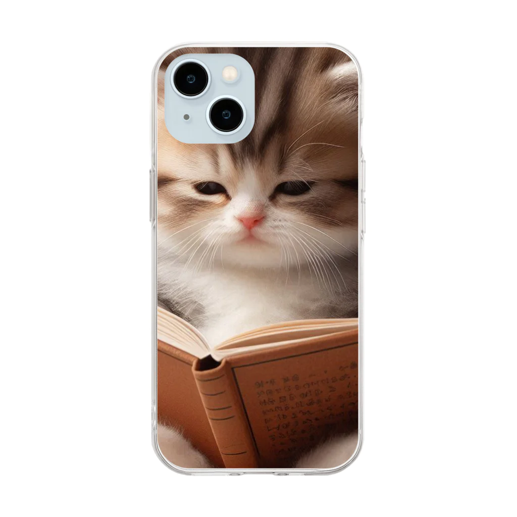 しんふぉショップの読書する赤ちゃんネコのグッズ Soft Clear Smartphone Case