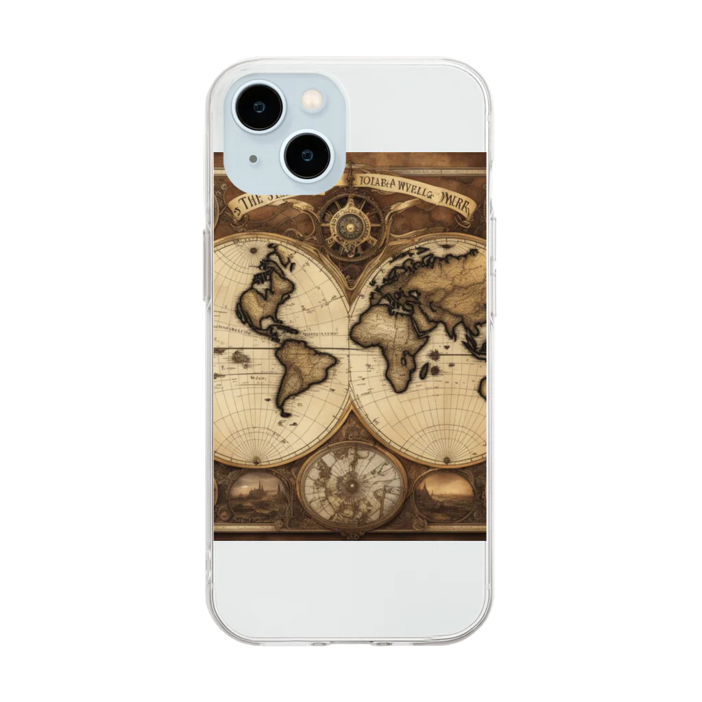 Steampunk Creations屋のスチームパンク世界地図 Soft Clear Smartphone Case