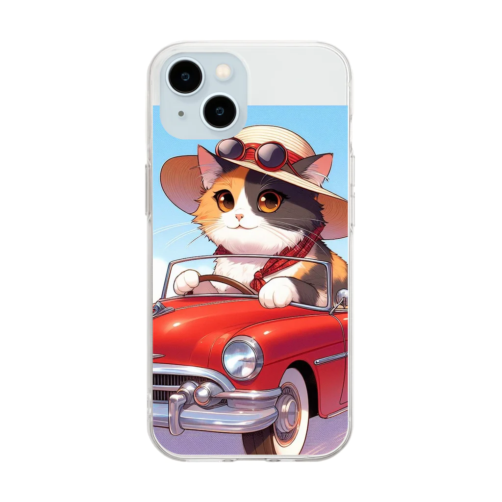 calico starの三毛猫プクちゃん　オープンカー Soft Clear Smartphone Case