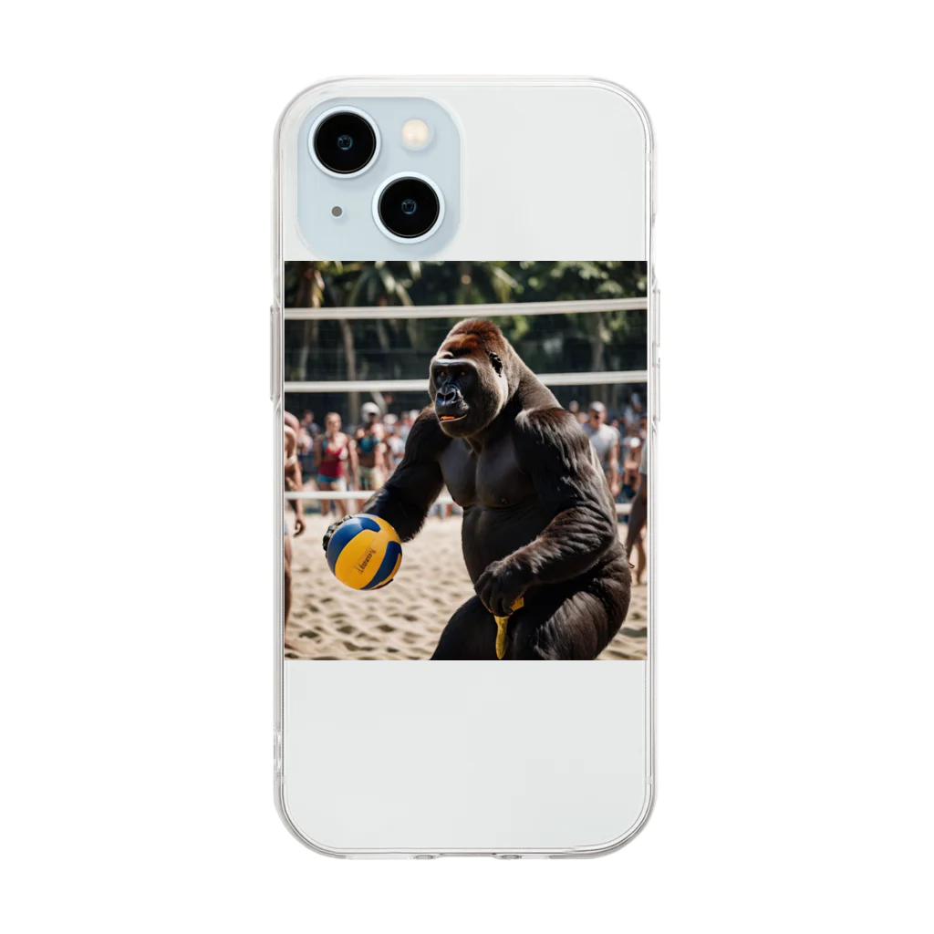 7716のビーチバレーしてるゴリラ Soft Clear Smartphone Case