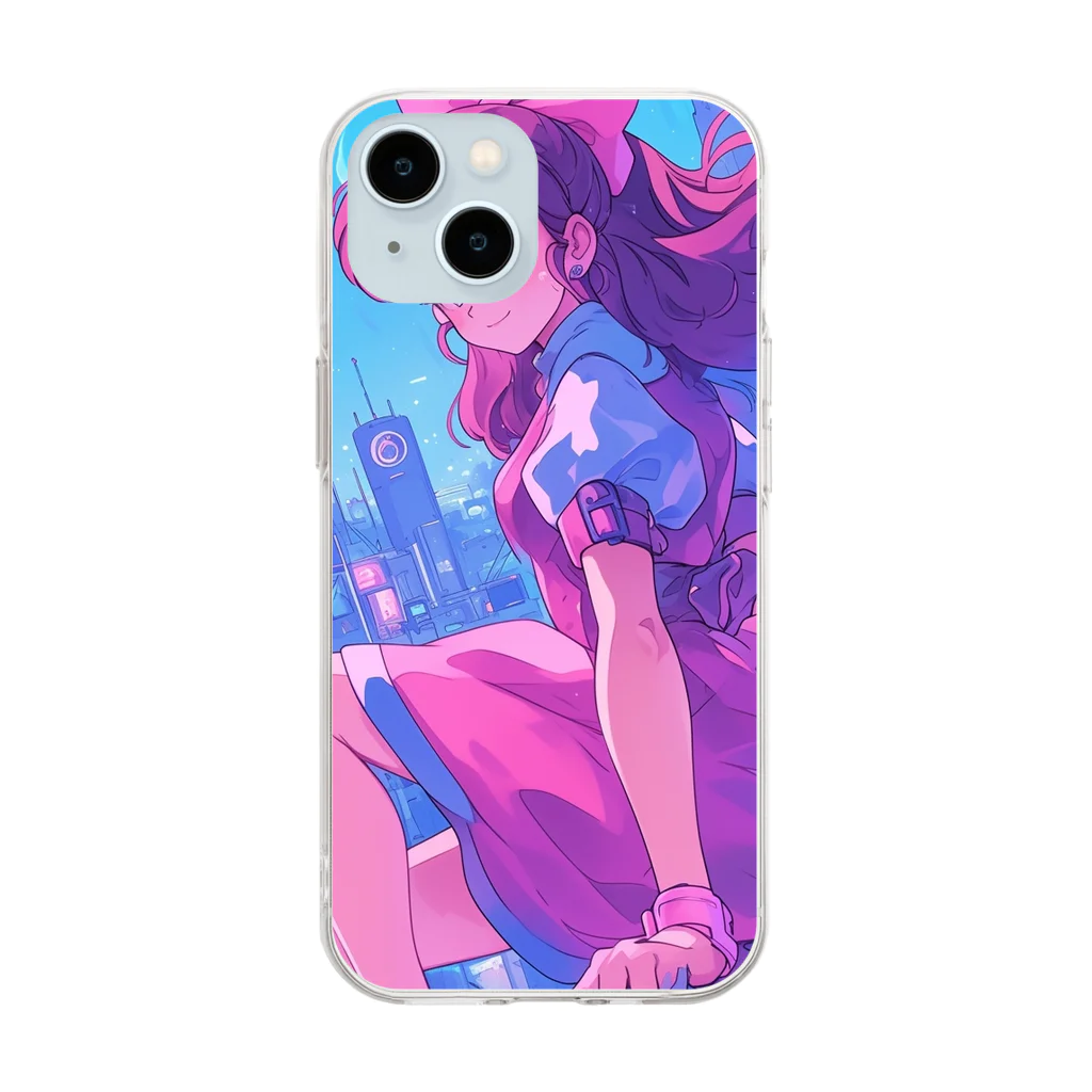 シロクマペンギンの昭和レトロアニメ風近未来ガール Soft Clear Smartphone Case