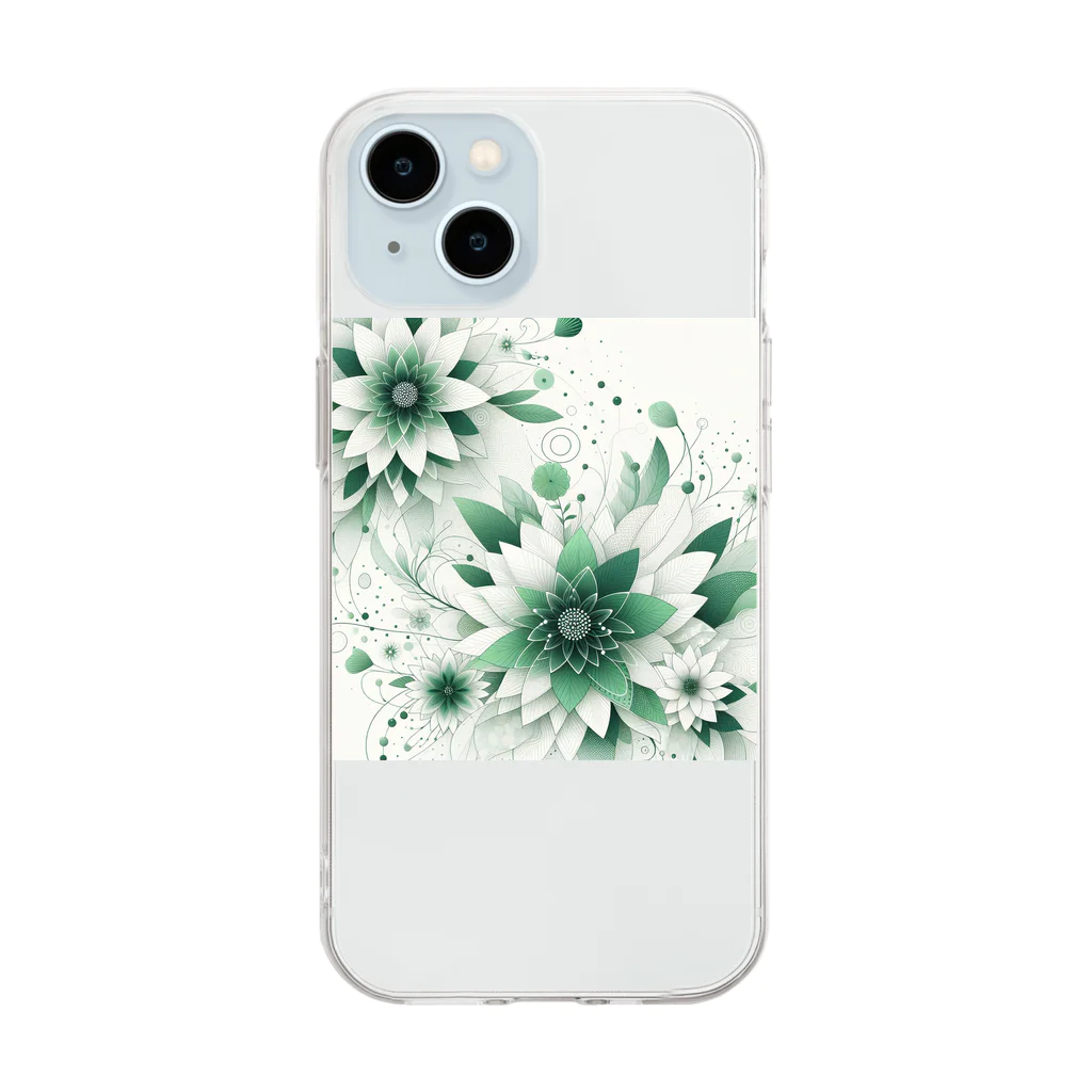 アミュペンの数学的なデザインを持つ緑と白の花 Soft Clear Smartphone Case