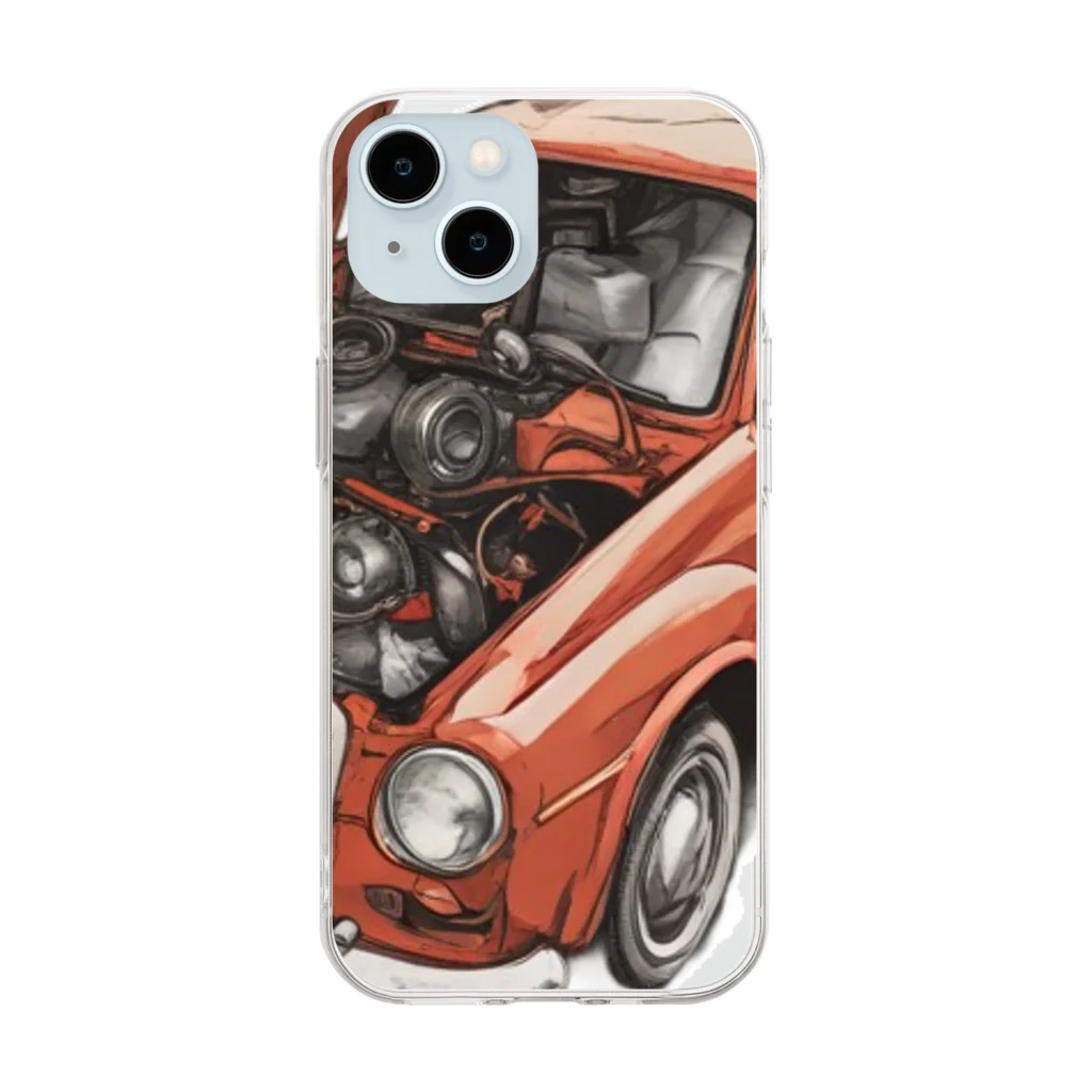 River book designのスポーティな赤い車がセンターに駐車。 Soft Clear Smartphone Case