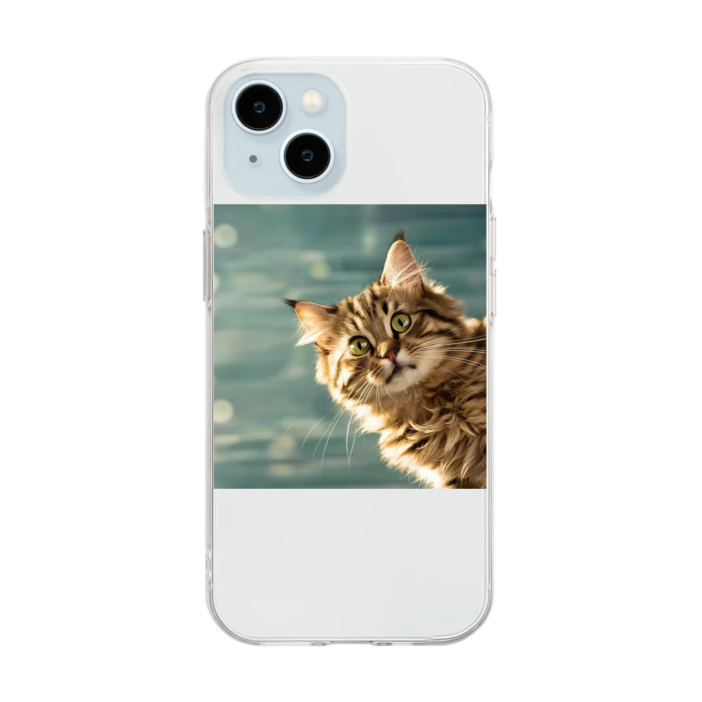 ronstr_のちらりキャット Soft Clear Smartphone Case