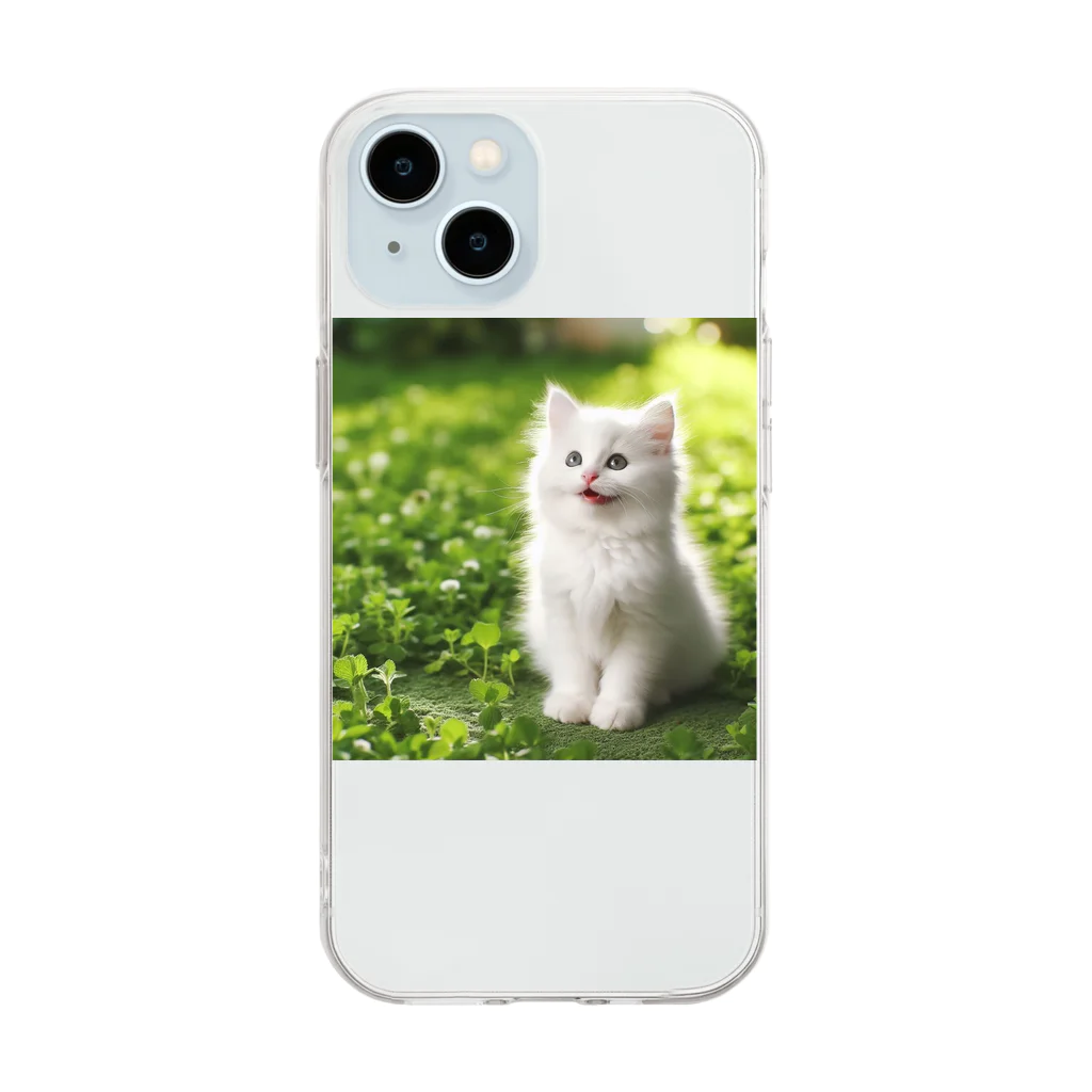 すずらんの笑ってる可愛い白い猫 Soft Clear Smartphone Case