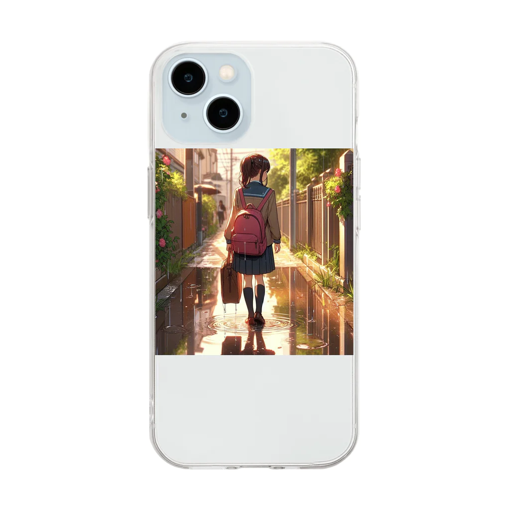 ふりむいての雨上がりの路地裏 Soft Clear Smartphone Case