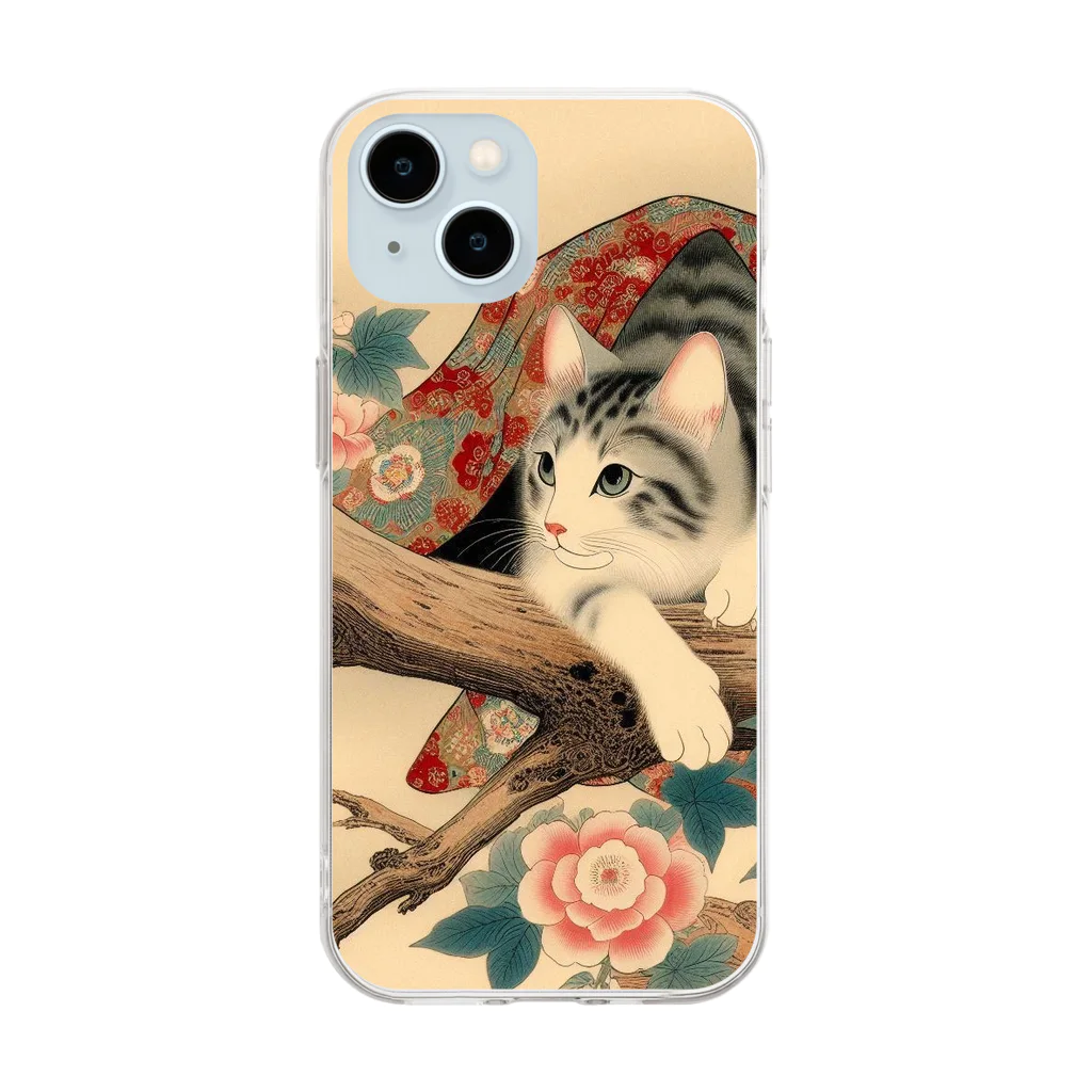 猫LOVE items Noahの猫LOVE items 鯖虎かくれんぼ Soft Clear Smartphone Case