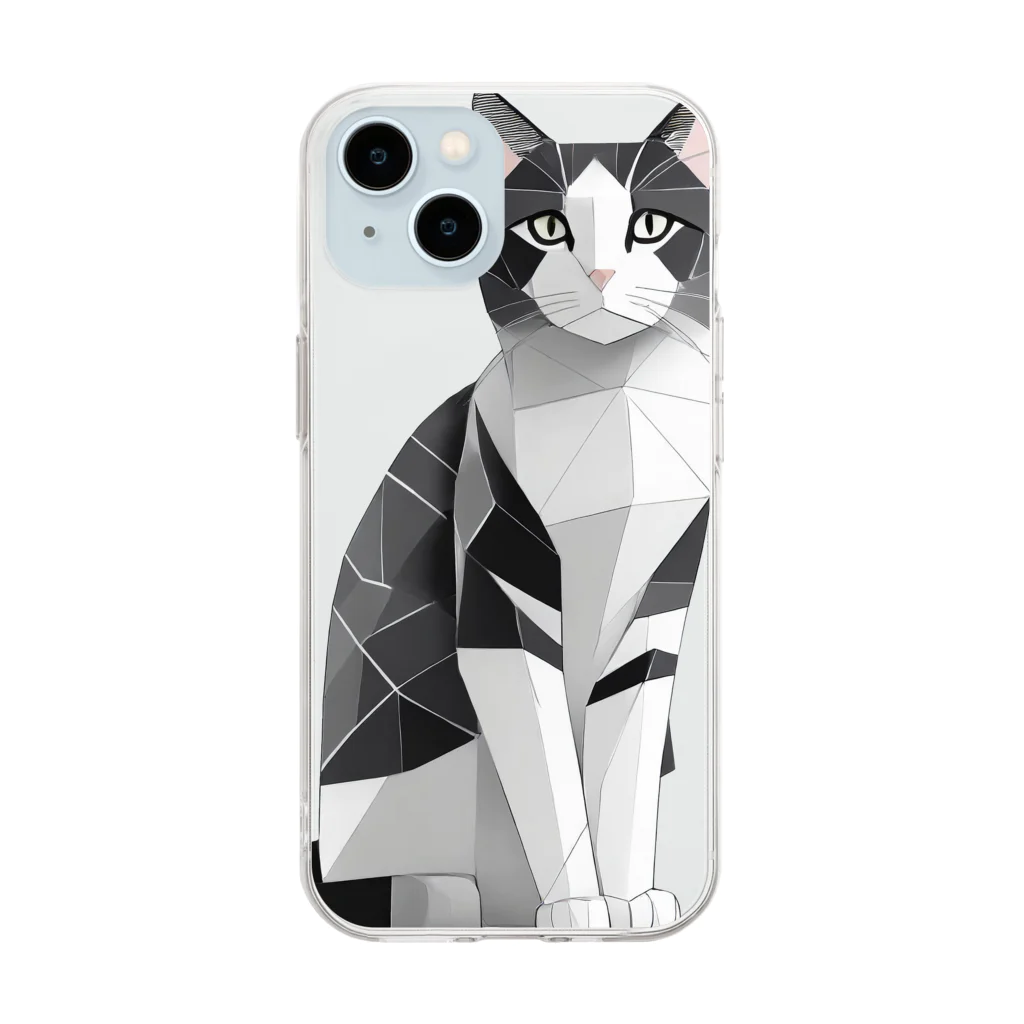 designinglab-itemsの日本の猫　ハチワレさん Soft Clear Smartphone Case