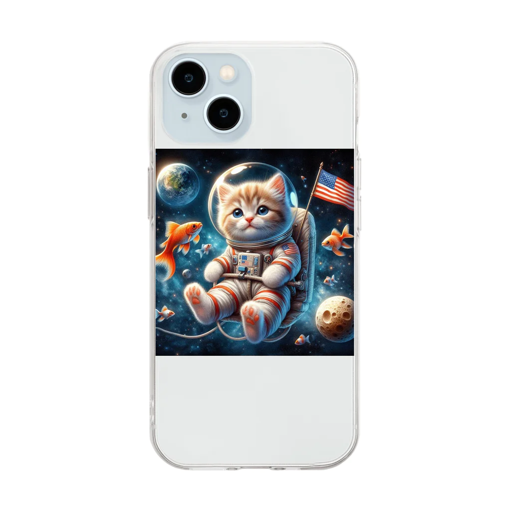 宇宙猫トムトムのスペースキャット　トムトム Soft Clear Smartphone Case