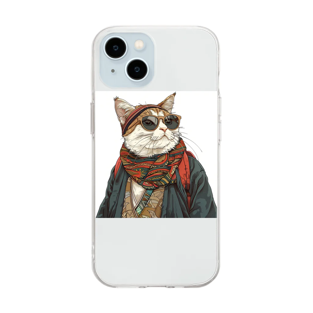 鼻ぺちゃ犬と和猫の和猫  Soft Clear Smartphone Case