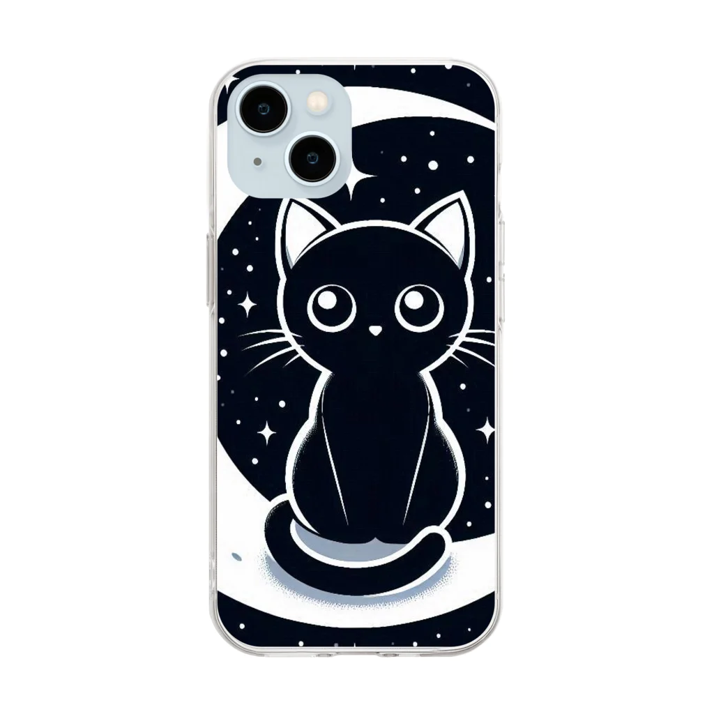 GDWEEDの黒猫 月  Soft Clear Smartphone Case