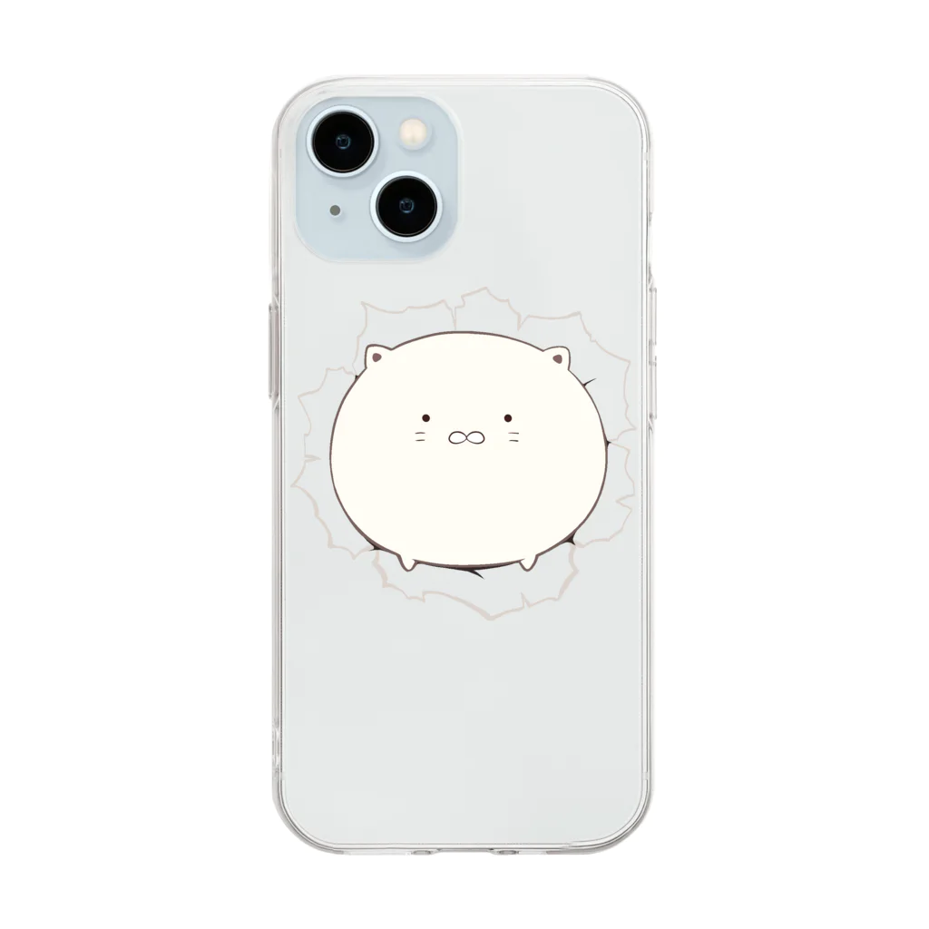 ねこふく茶屋のぶちぬきねこ Soft Clear Smartphone Case