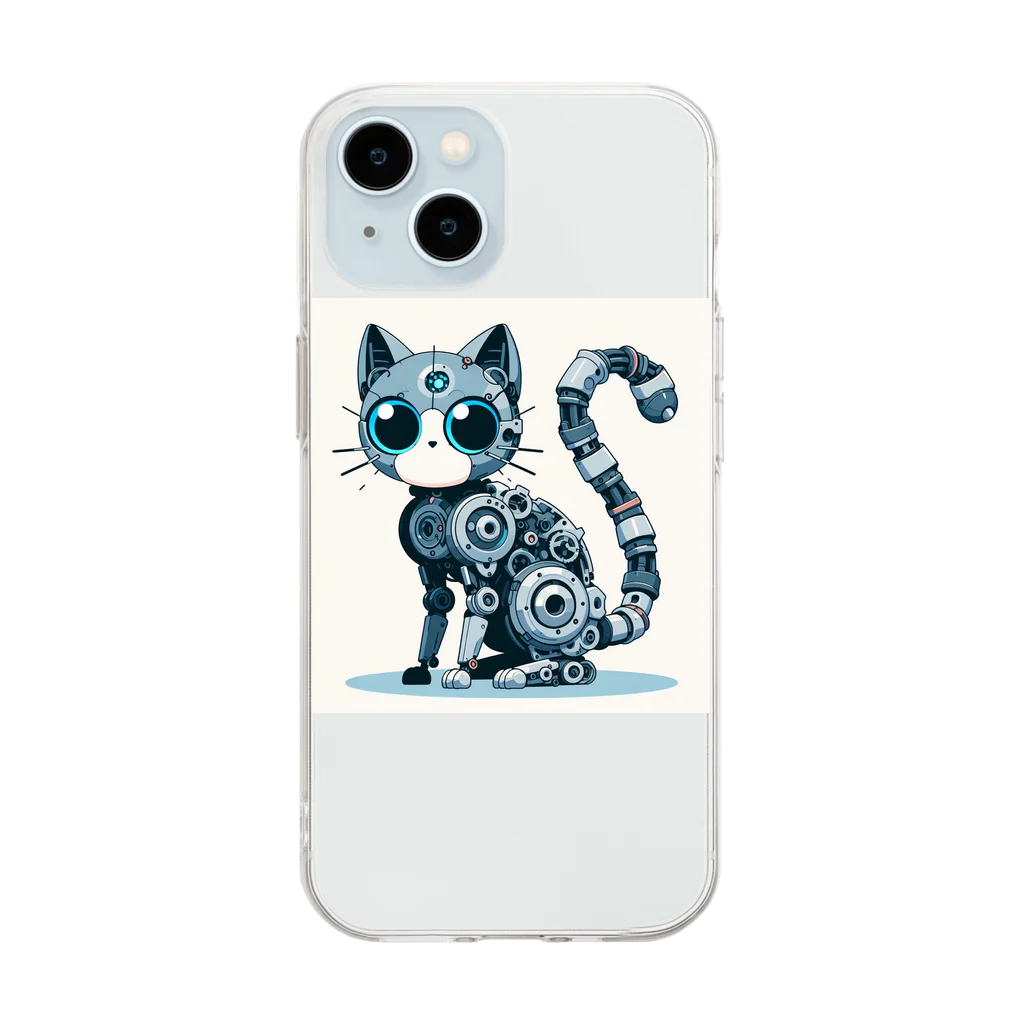 Cute Animal SHOPのメカニカルな猫 Soft Clear Smartphone Case