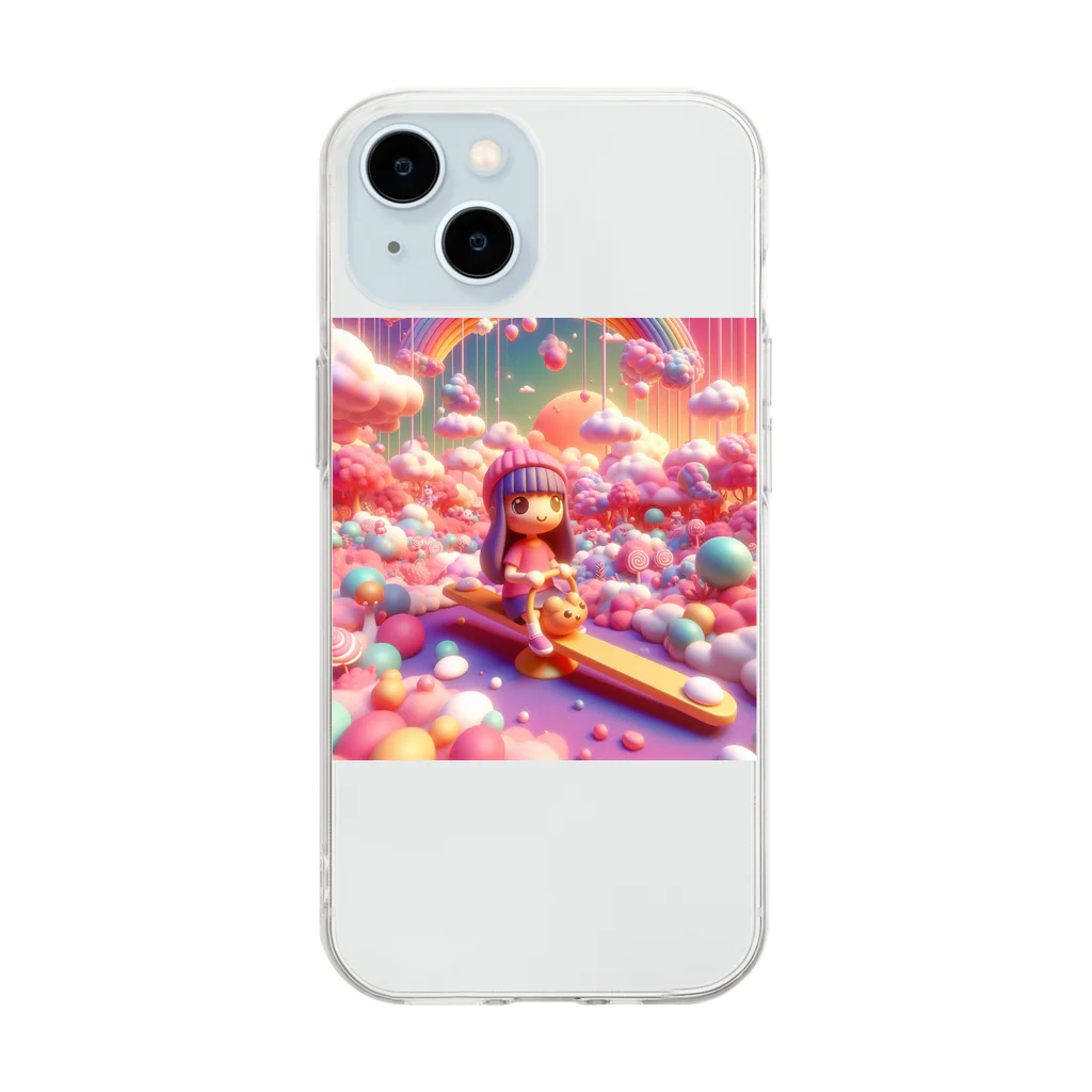 キュート＆クールの夕暮れ時のシーソー少女（３Dアニメ風） Soft Clear Smartphone Case