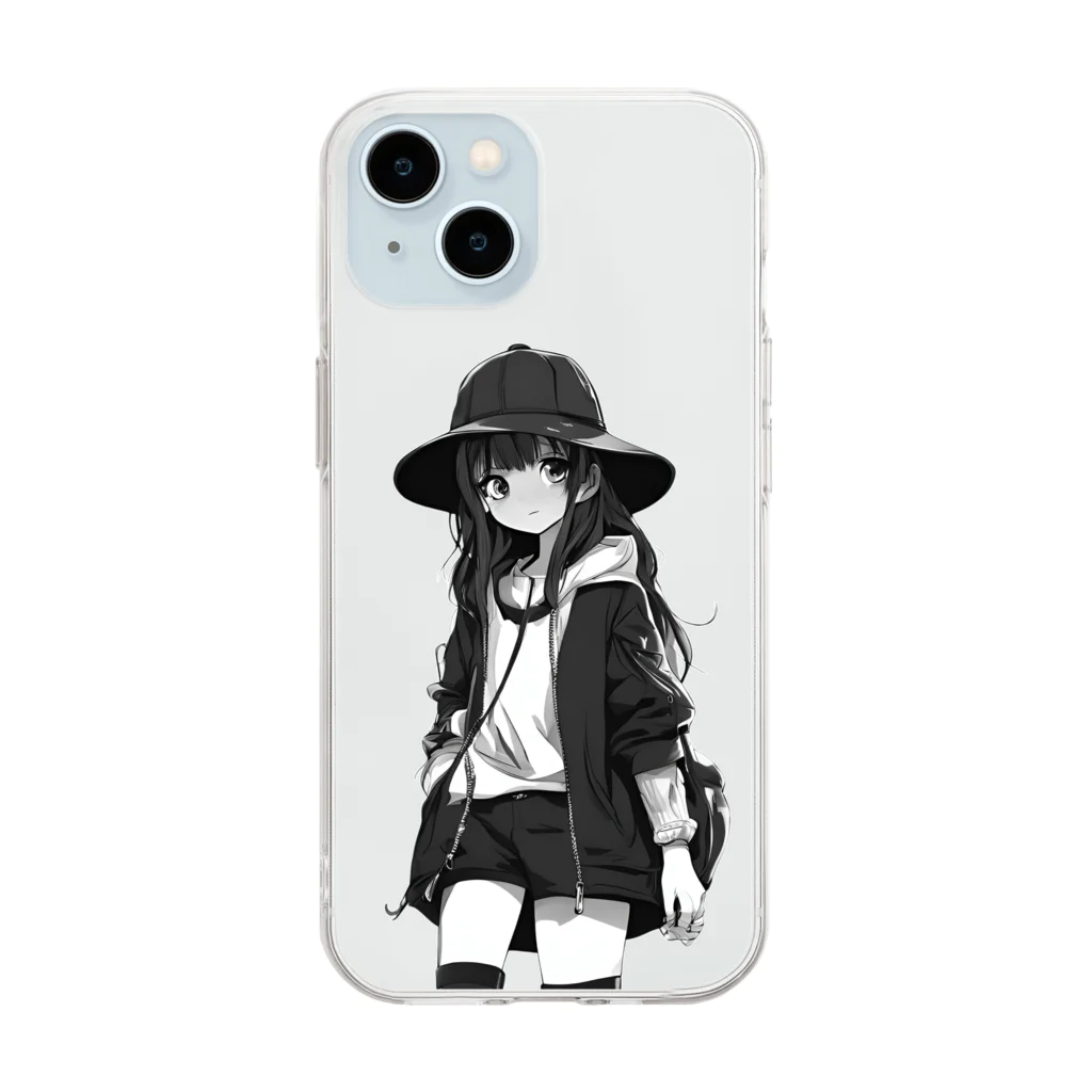 モノクロ美少女の悲しみ美少女モノクロ Soft Clear Smartphone Case