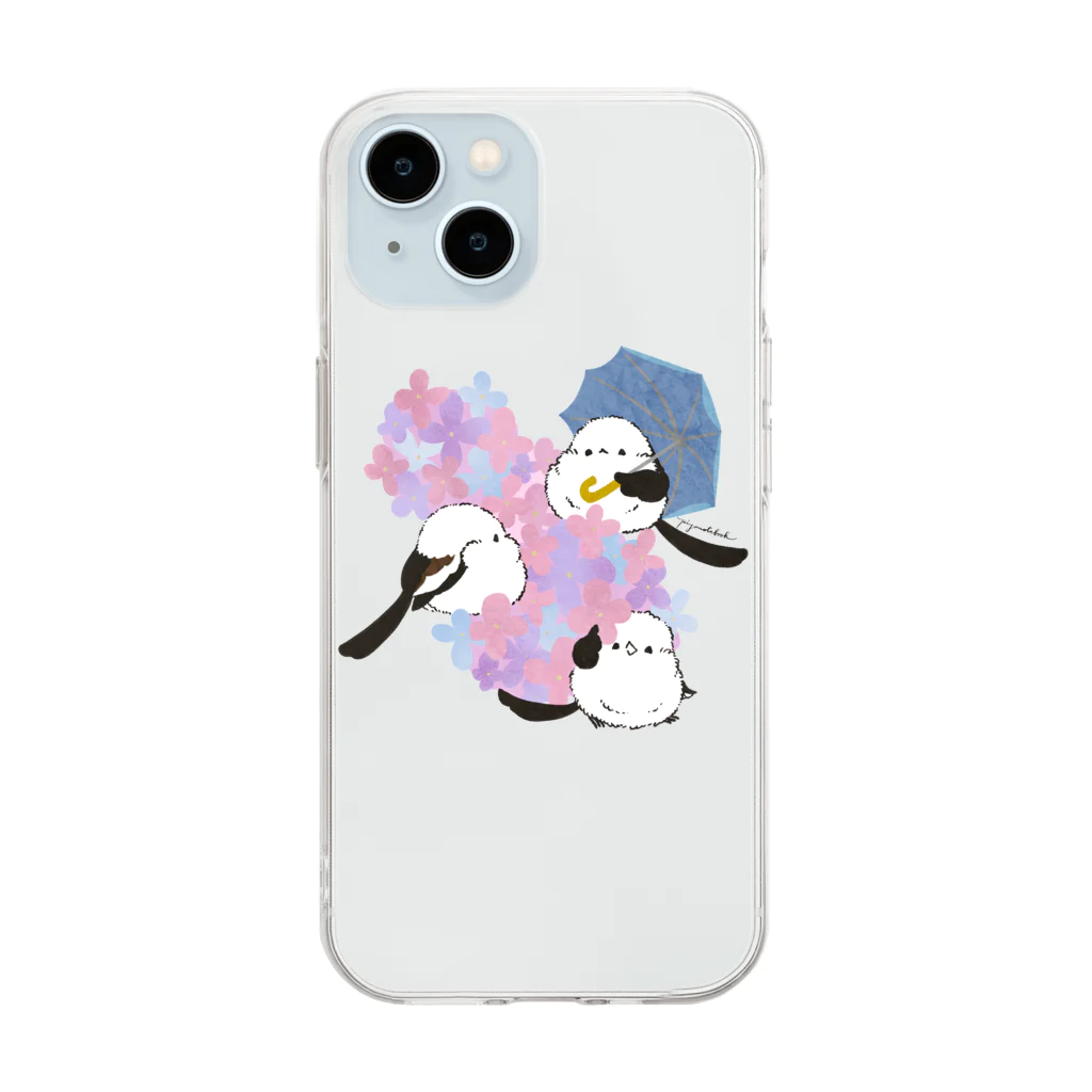 ぴよ手帖 | シマエナガ雑貨のあじさいとシマエナガ_かさ＠ぴよ手帖 | シマエナガ雑貨 Soft Clear Smartphone Case