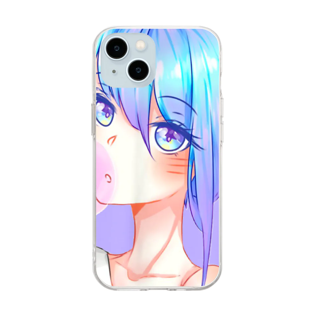 World_Teesのバブルガムを噛むアニメガール 日本の美学 アニメオタク Soft Clear Smartphone Case